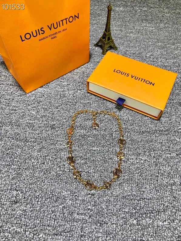 Louis Vuitton新款飾品 路易威登Monogram花朵項鏈 LV粗鏈條鏤空花朵鎖骨鏈  zglv2238